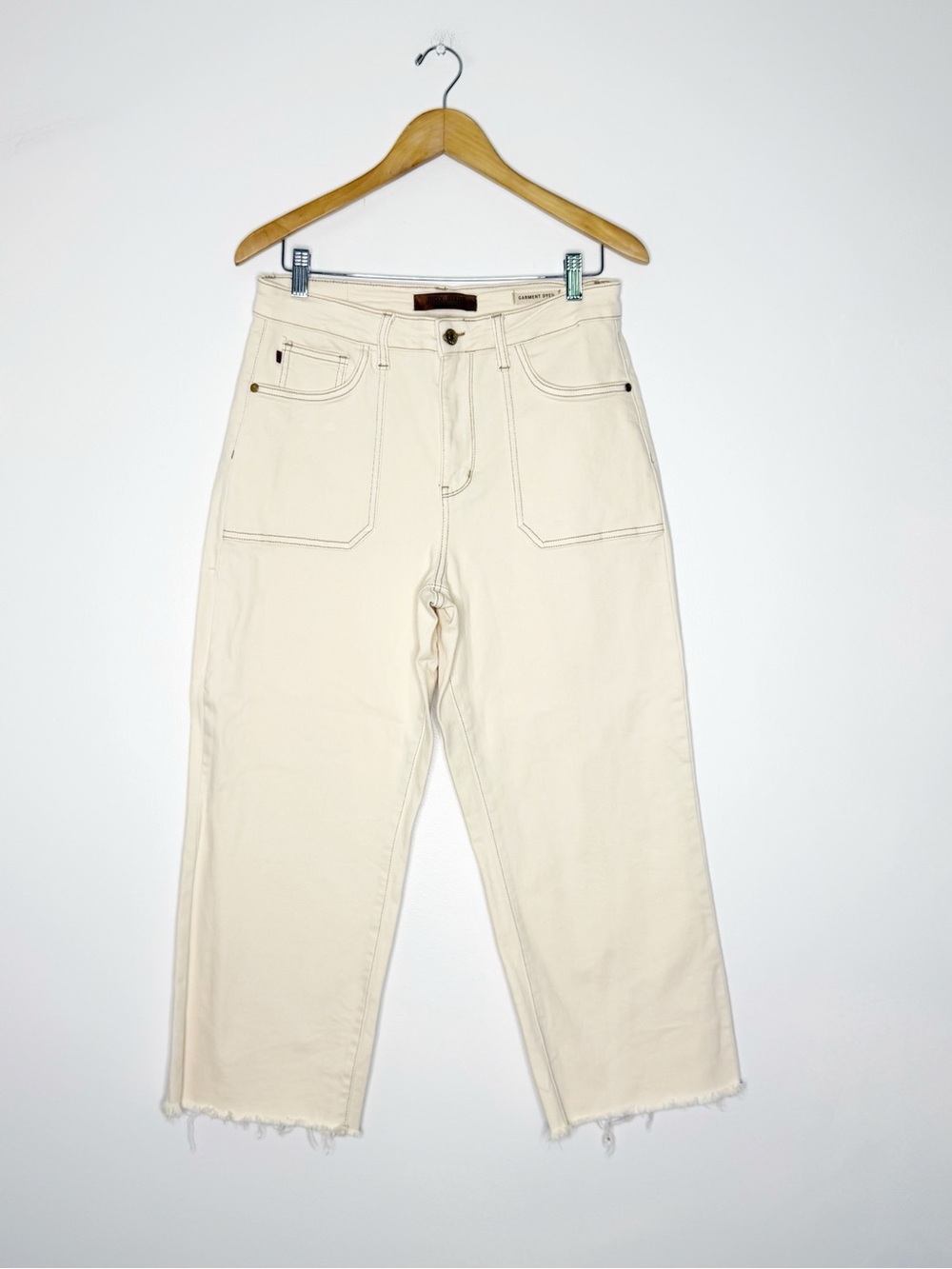 Judy Blue High Waist Crop Wide Leg Jeans Size 11/30 Cream Garment Dyed